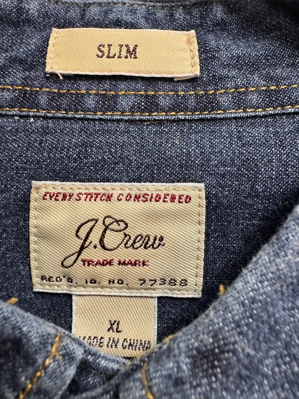 J.Crew Men's Slim Fit Denim Button Down Shirt XL Indigo Blue Long Sleeve